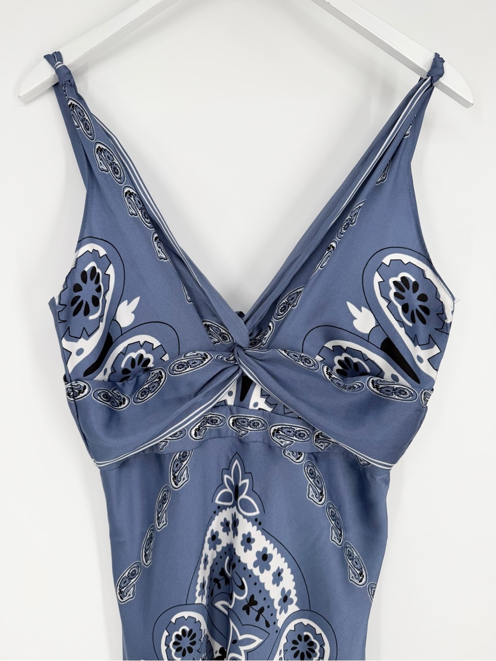 Caroline Constas Blue Paisley Print Twist Front Satin Maxi Dress - Picture 7 of 15